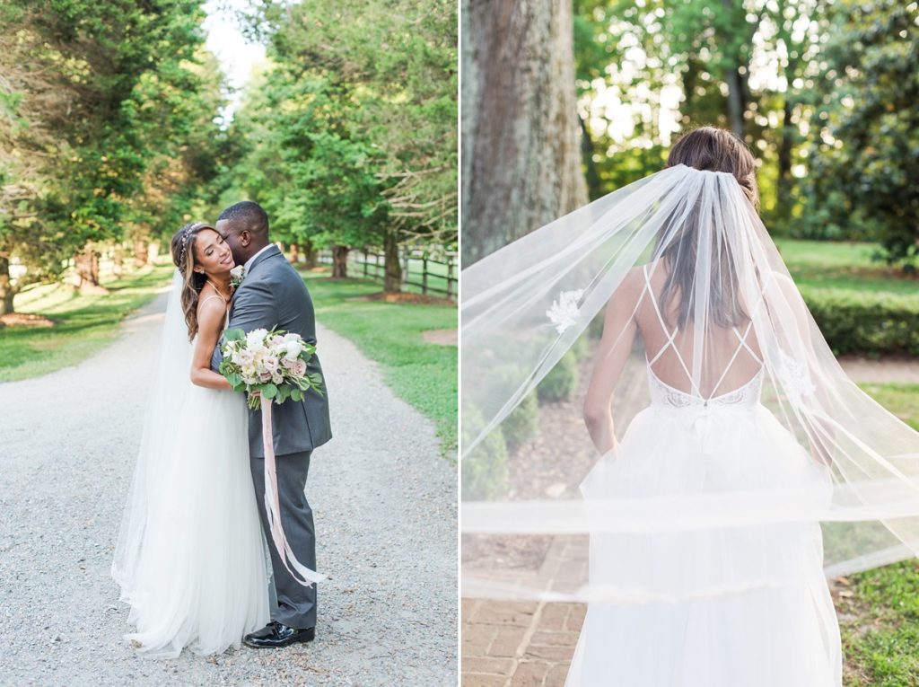 Bride and groom portraits with veil 