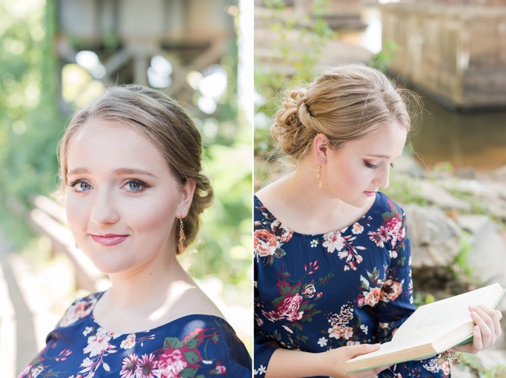 blue eyes and books portrait session