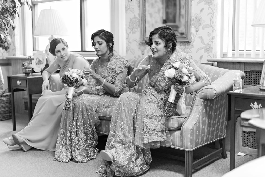 Bridesmaids chatting Indian sari dresses
