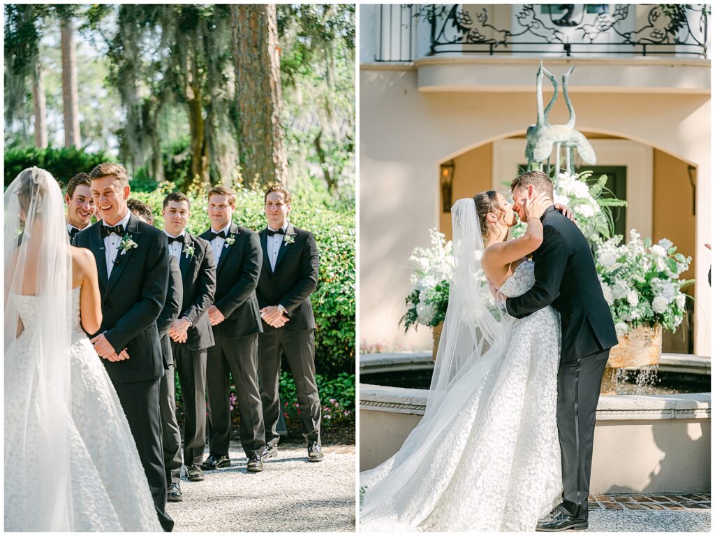 Bride and groom kissing