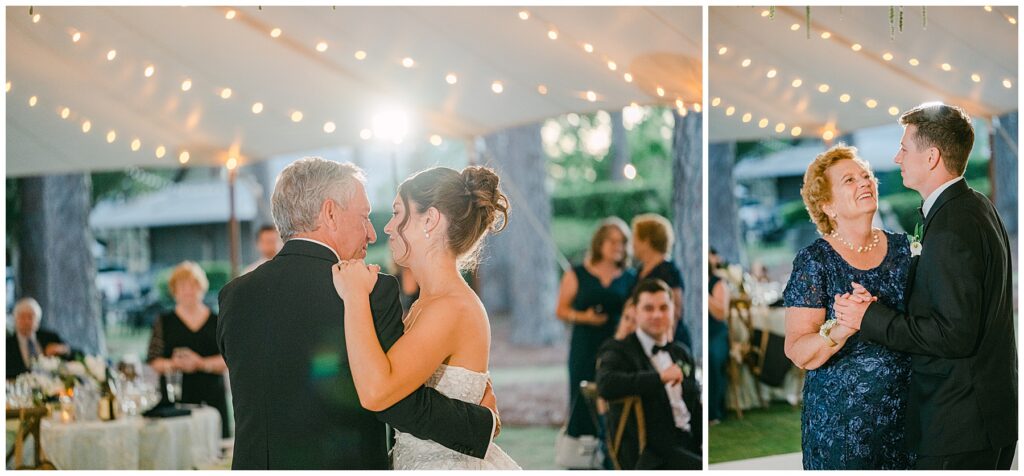 Bride and groom sharing dances with their parents at the wedding reception