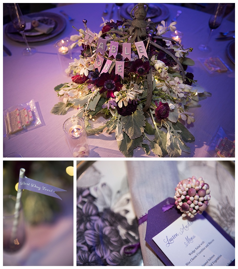 Lavender Wedding Table Details Yorktown VA Wedding Photographer