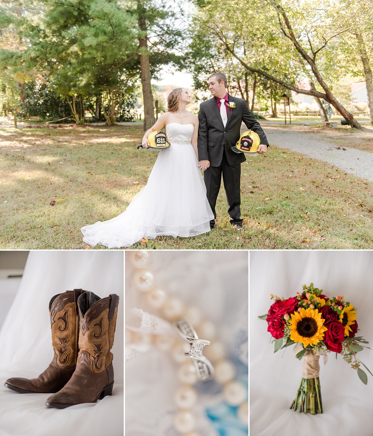 deltaville-wedding-firefighters-with-fall-sunflowers-and-roses-29