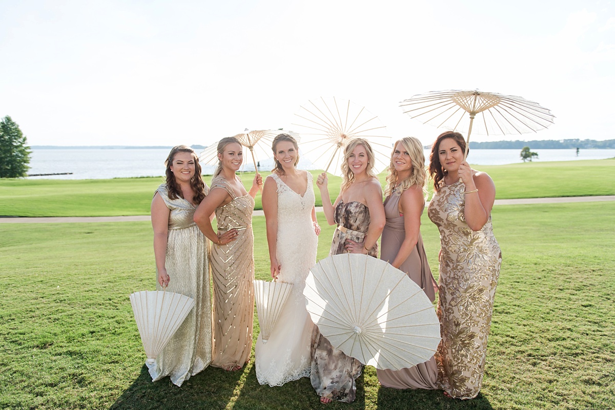 Gold and blush parasol bridesmaid gifts