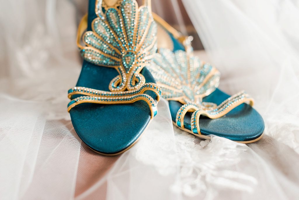 Teal and Gold Peacock bridal shoes