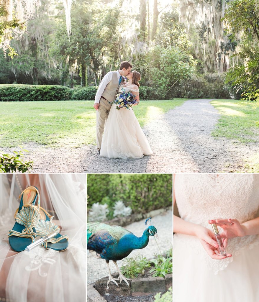 Peacock teal wedding with gold accents on shoes