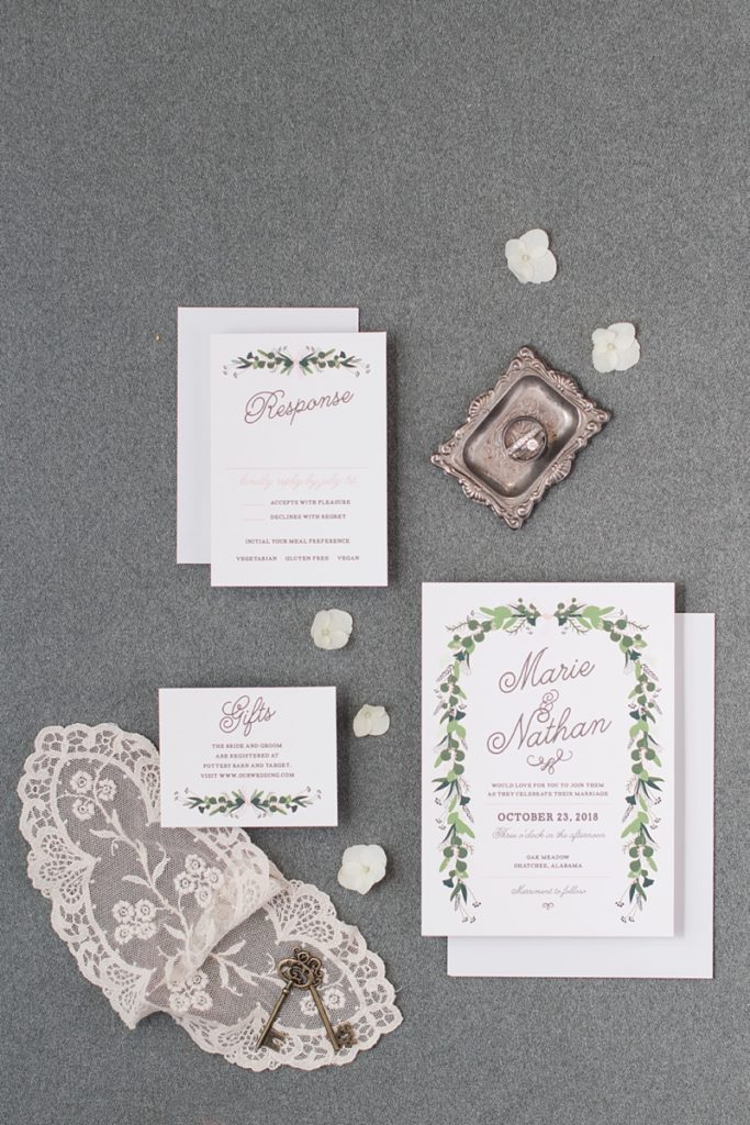 Basic Invite wedding invitation with green foliage