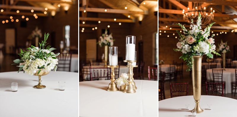 Gold and blush wedding reception details