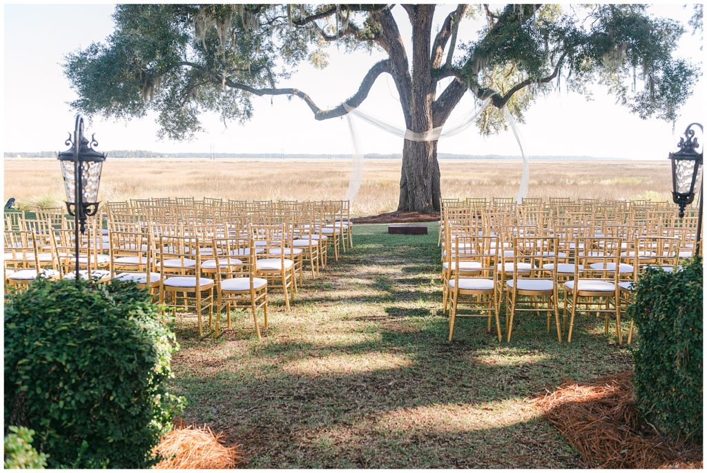 Ceremony set up overlooking the marsh in Savannah