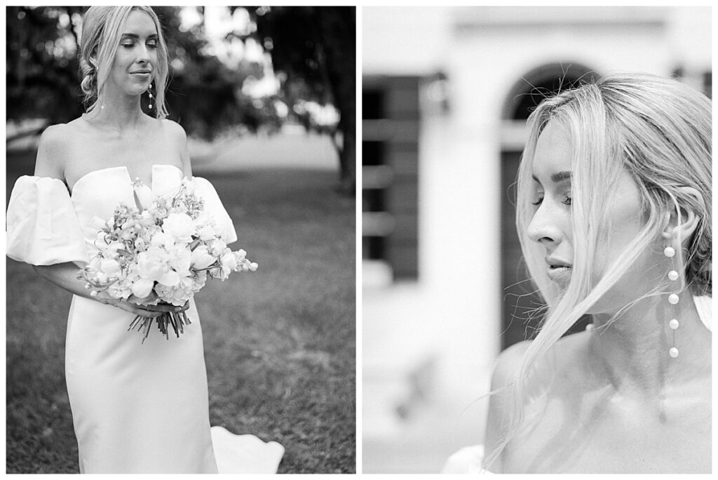 black and white photos of a bride 