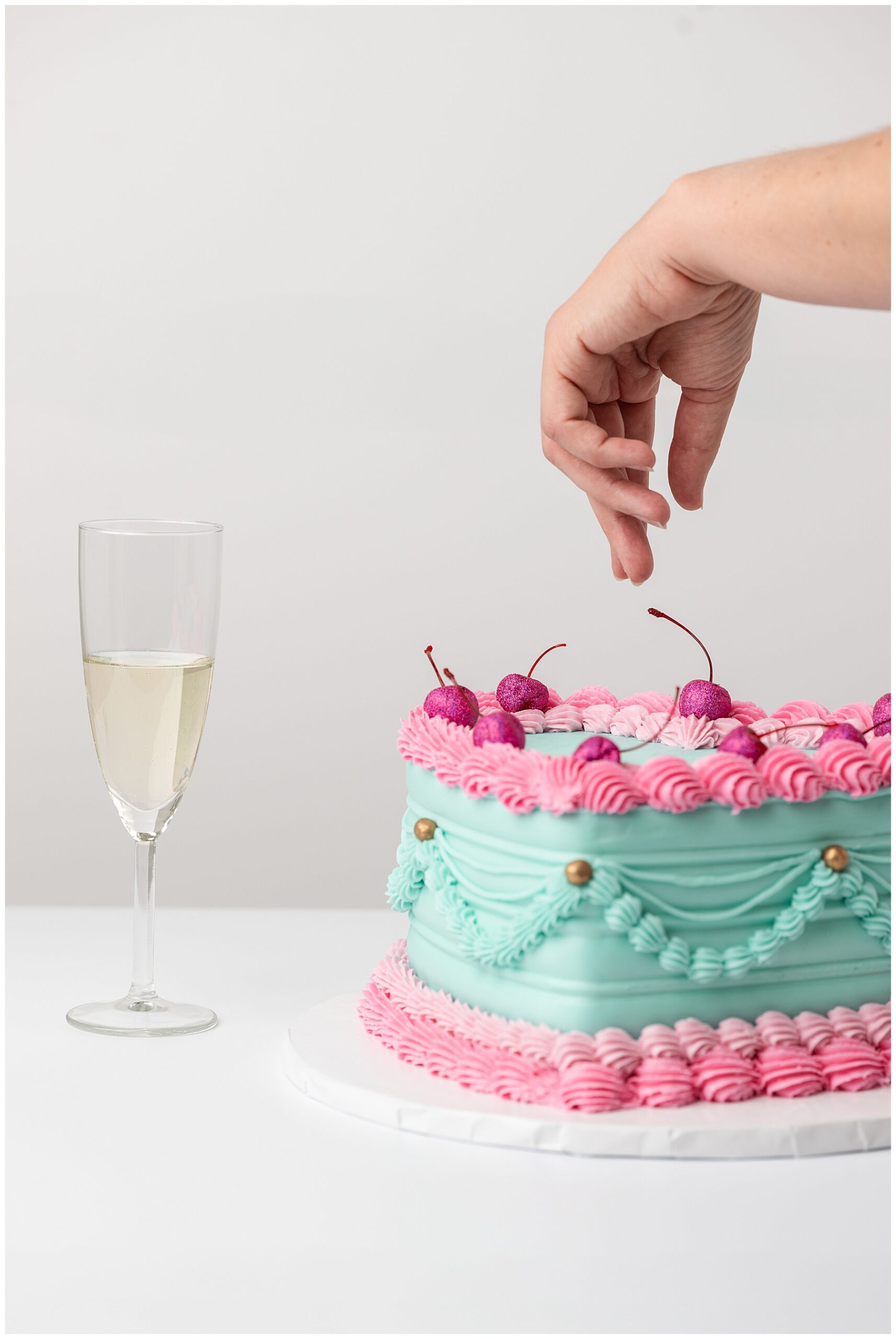 birthday cake boudoir with champagne