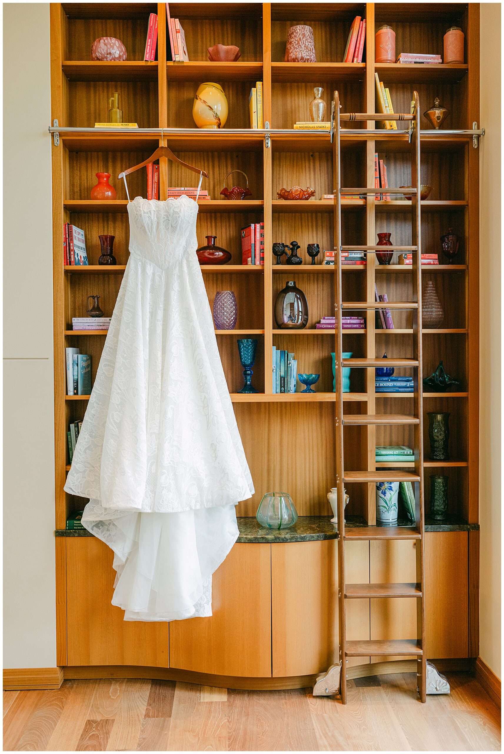 wedding dress hanging